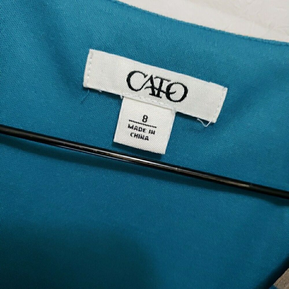 CATO Dress Sz 8 Blue Purple Geometric Psychedelic Retro Empire Waist Bell Sleeve - Picture 4 of 11